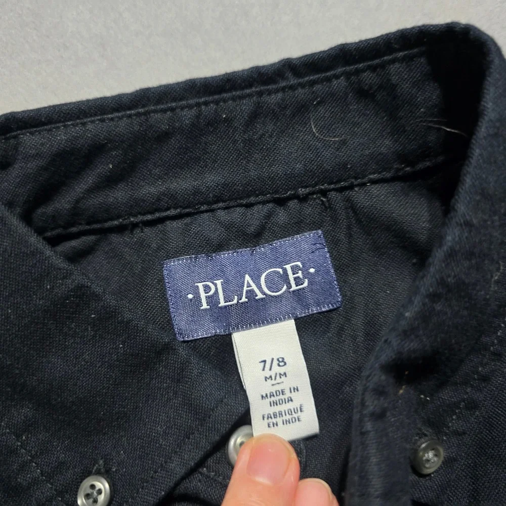 The Children's Place Button Down Shirt Kids Size 7/8 Black Long Sleeve Cotton